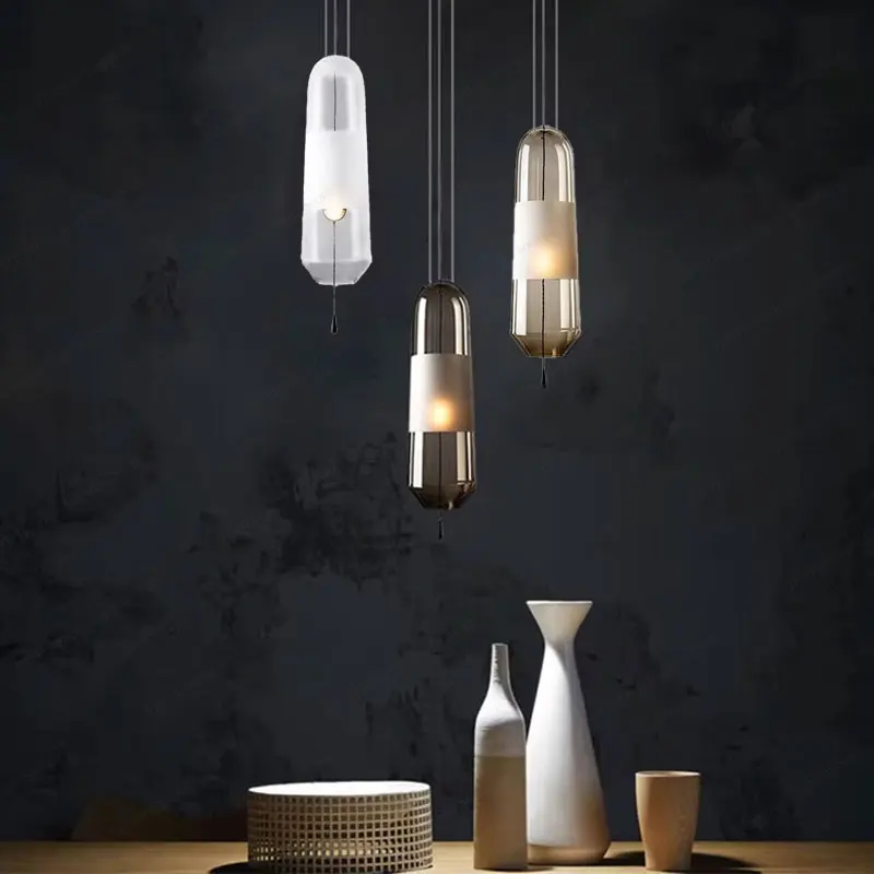 

Скандинавский цилиндрический стеклянный светодиодный потолочный светильник для гостиной, спальни, кухни, регулируемый по высоте, подвесная люстра для домашнего дизайна