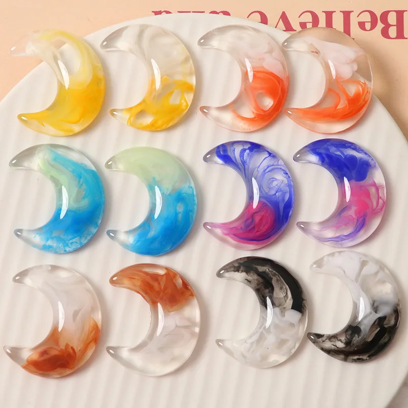 

Newest 50pcs/lot color rendering effect print geometry moon shape resin cabochon beads diy jewelry earring/hair accessory