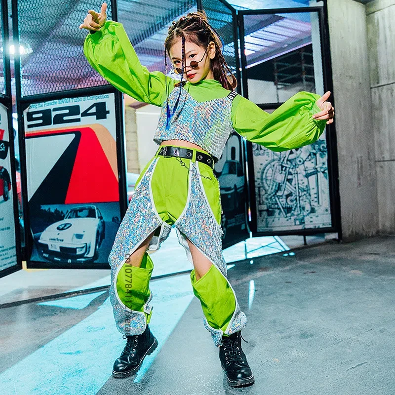 Vêtements de danse de rue pour enfants, spectacle de paillettes pour filles, vêtements tendance, mode, personnalité pour enfants, piste de mode