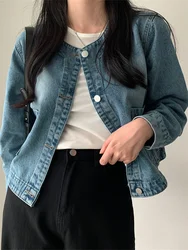 Alien Kitty Chic Retro Denim Jackets Women New Slim Fashion Minimalist Winter 2025 High Street Casual Office Lady Coats