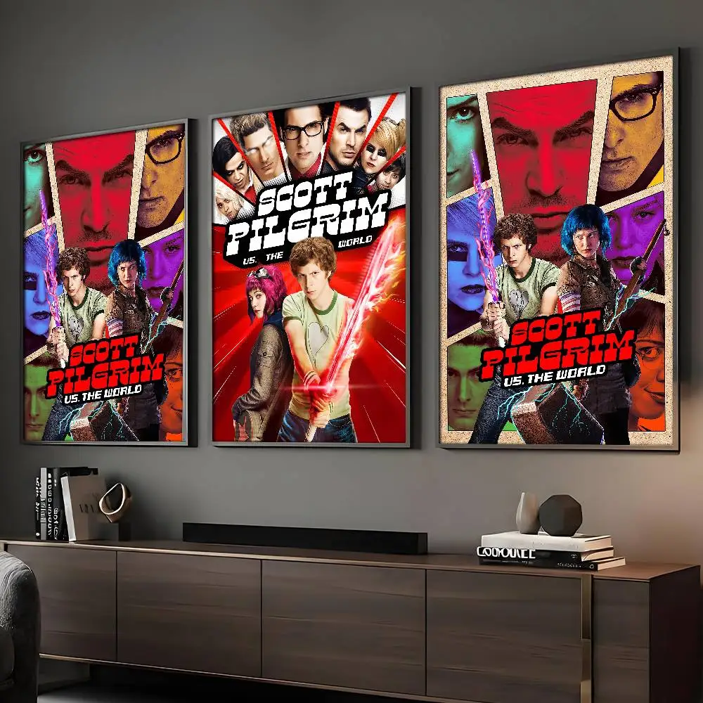 Póster de película Scott Pilgrim Vs The World, arte HD, pared adhesiva, impermeable, decoración para el hogar, sala de estar y Bar