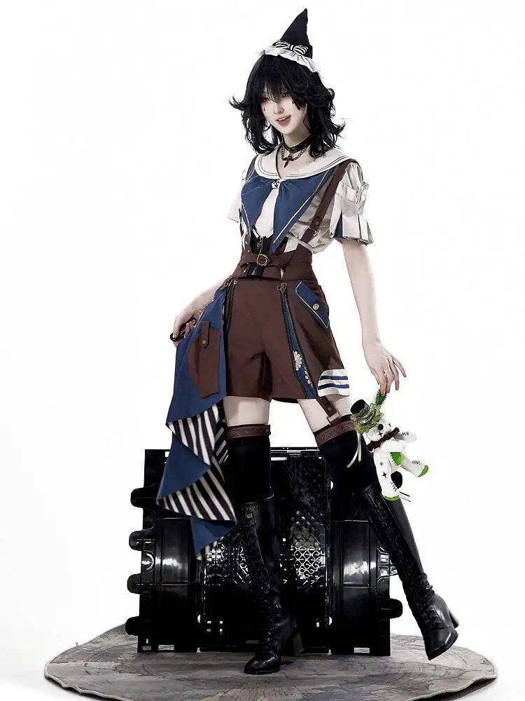 

Unique Mechanical Inventor Lolita Daily Gothic Style Top with Suspender Pants and Tail Lolita Set for Women