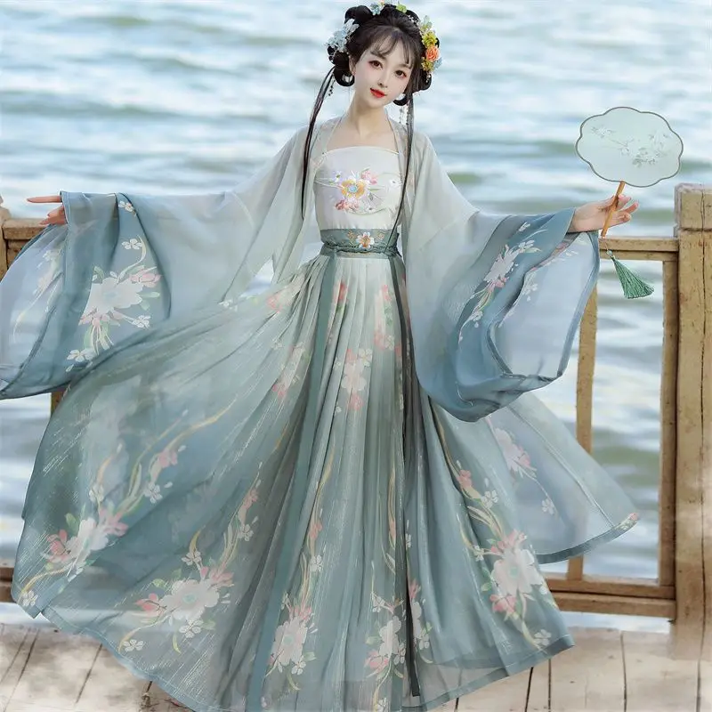 Traditionelles Damenkleid aus der Song-Dynastie mit Stickerei und Farbverlauf, Hanfu-Kleid im antiken chinesischen Stil, Bühnenkostüm, Tanzkleid, Hanfu-Prinzessinnenkleid – Detail 11