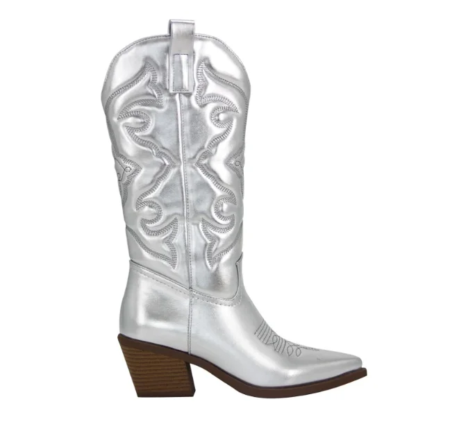 Pink Cowboy Cowgirl Western Boots For Women 2022 Zip Embroidered Pointed Toe Stacked Heel Mid Calf Autumn Trendy Boots Shoes