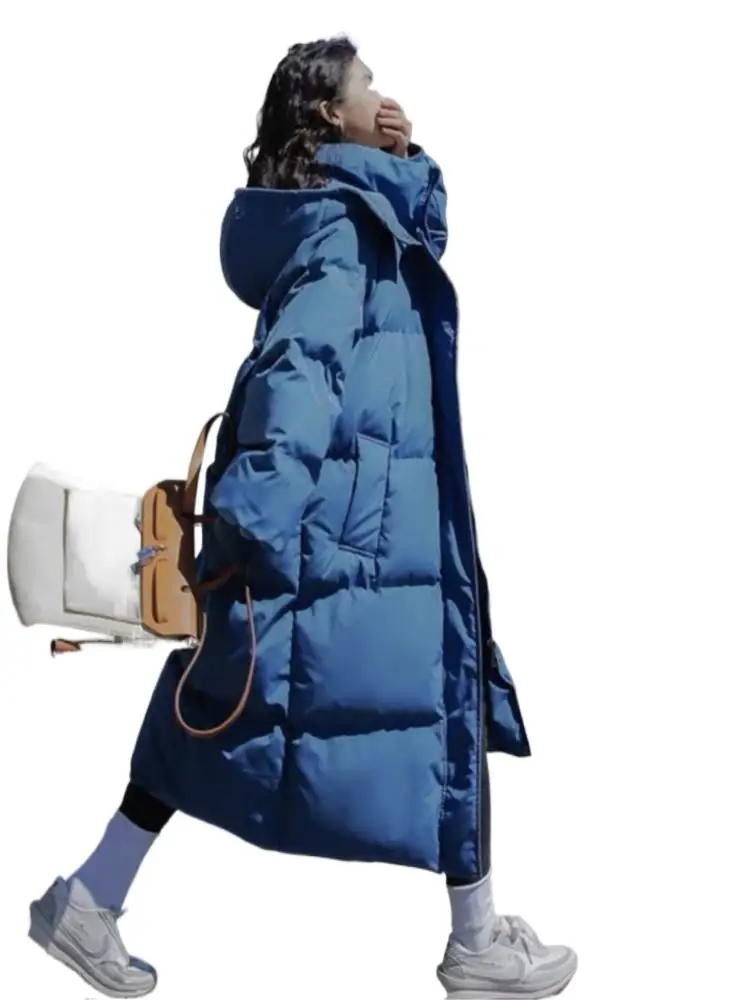 2024 New Harajuku Streetwear Warm Winter Ladies Thick coats Zipper Hood Long Fashion Brand Solid Warm Jacket