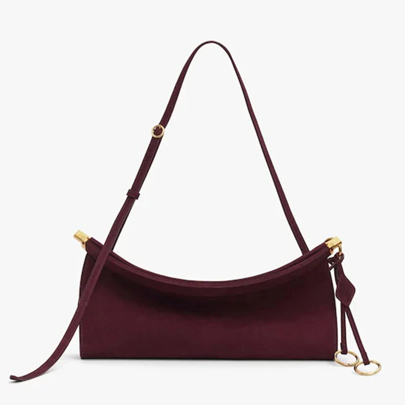 

French leather niche single-shoulder underarm bag, suede fashionable baguette bag, single-shoulder pillow bag