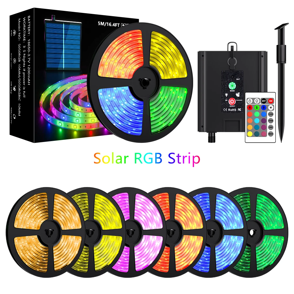 Solar 5050RGB zewnętrzna kolorowa dekoracyjna girlanda żarówkowa LED 5M 10M pasek widok uliczny ogród wodoodporne świąteczne światło atmosferyczne.