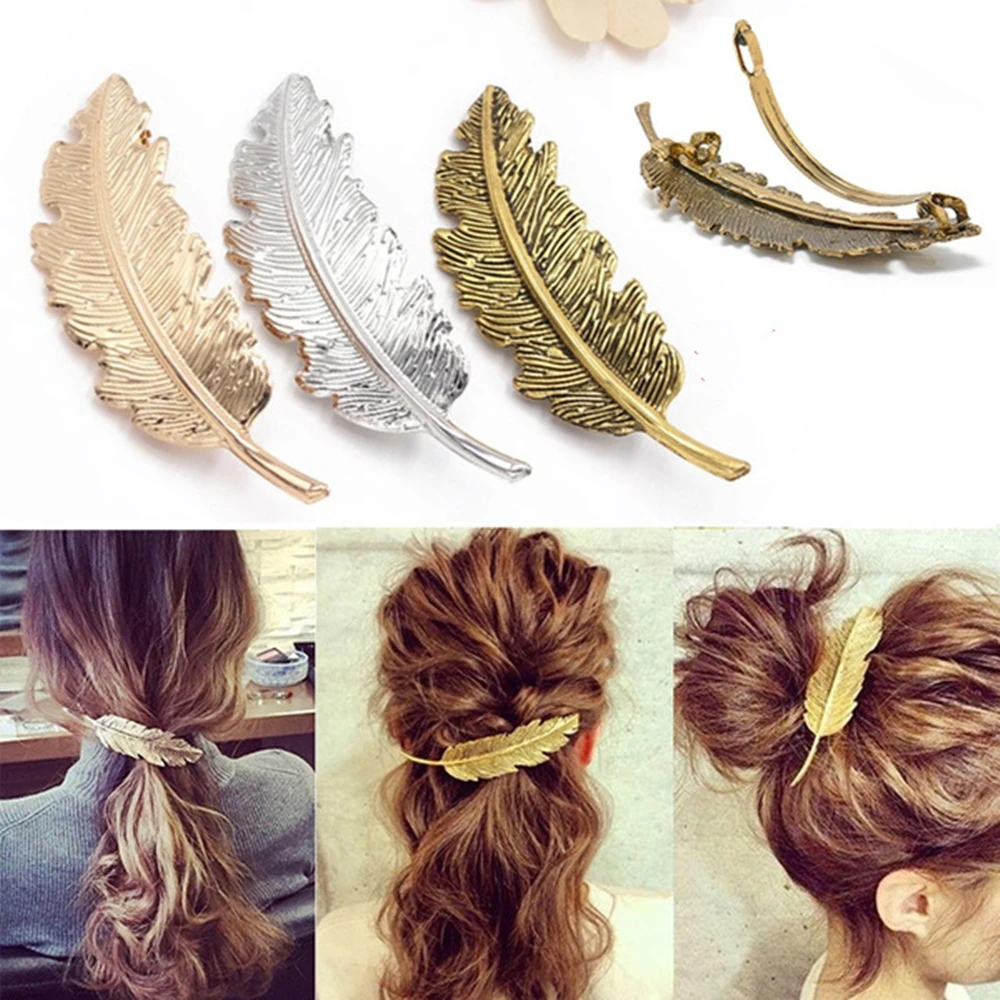 New Alloy Vintage Hair Clip Feather Leaf Shape Barrette Metal Hairpins For Women Lady Headwear Hair Accessories