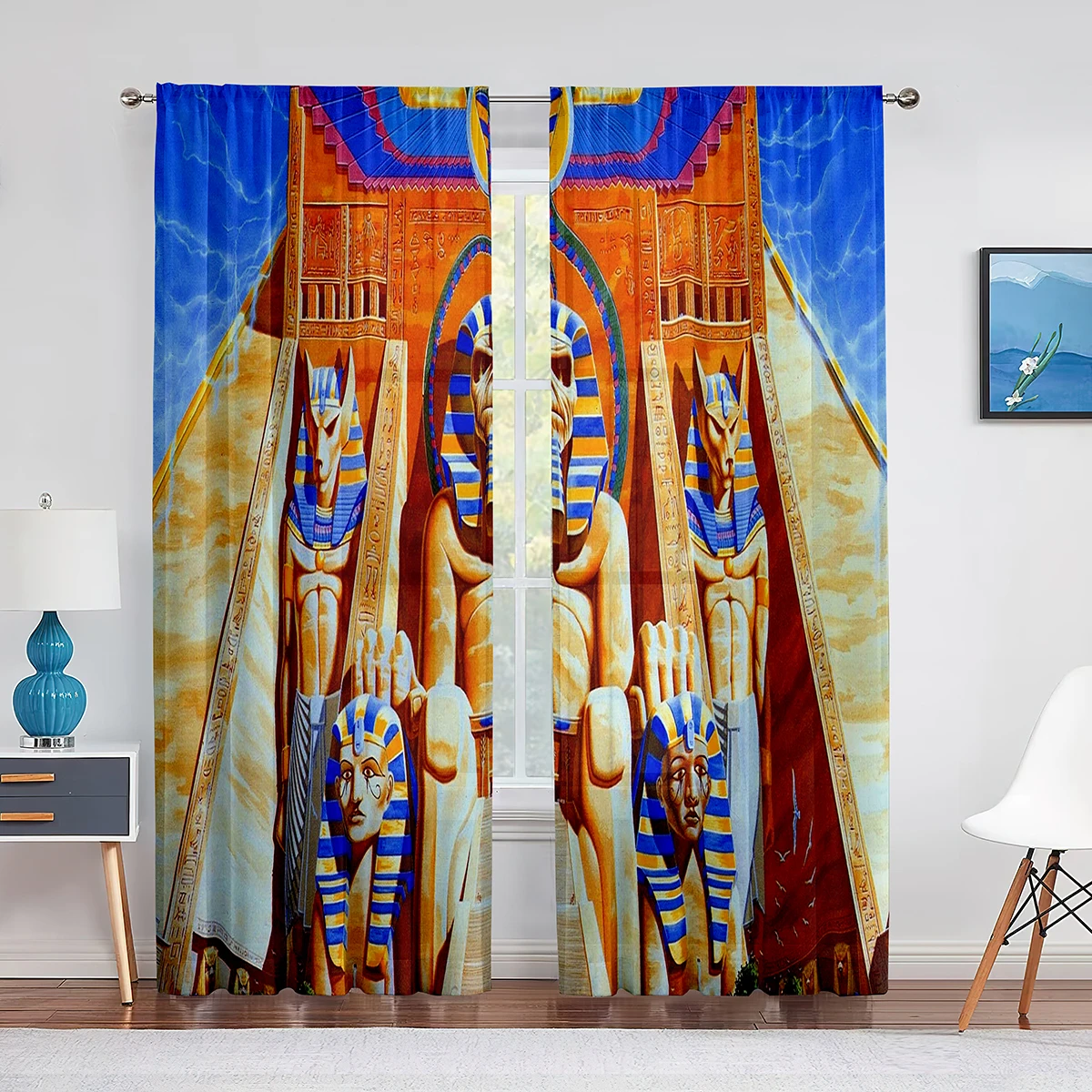 Egyptian Old Historical Empire Art Sheer Voile Curtains for Bedroom Living Room Kitchen Decoration Chiffon Tulle Windows Curtain