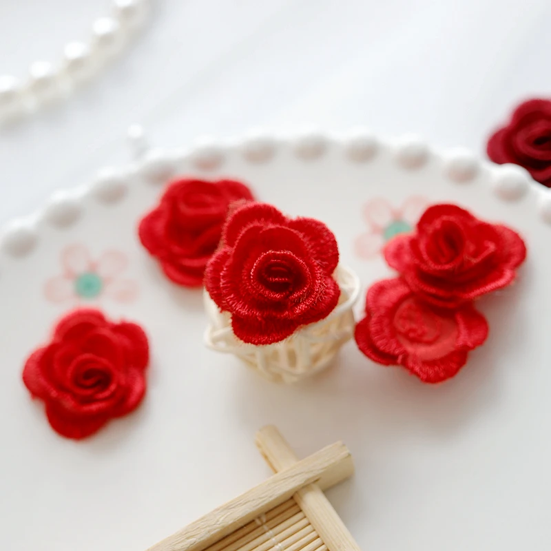 10Pcs Rose Flower Patches Sew on DIY Applique Cloth Wedding Dress Hairpin Headdress Decor 3CM Wide