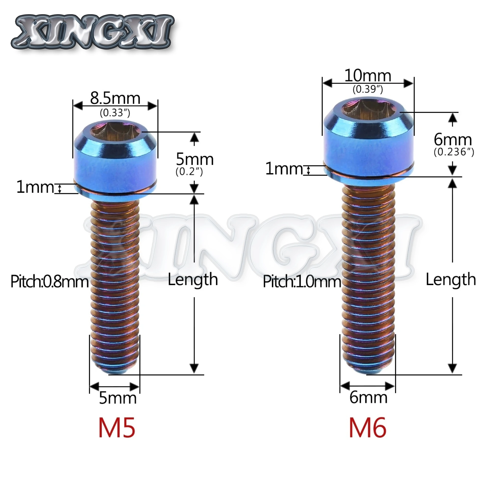 Xingxi  Titanium Bolt M5/M6x16 18 20 25 30 35mm With Washer For Bicycle Srew Disc Brake Stem Clamp Bike Accessories Fasteners