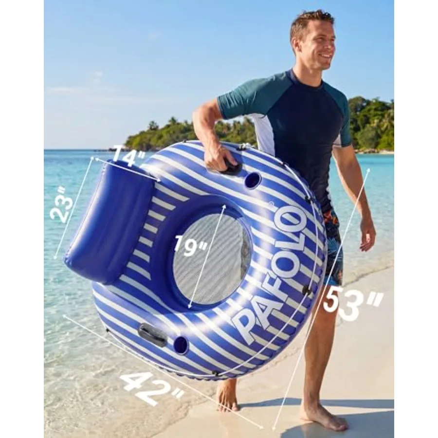 River Tube for Adults: Heavy Duty PVC, Blue, Puncture-Resistant with Mesh Bottom for Breathable River Floating Fun