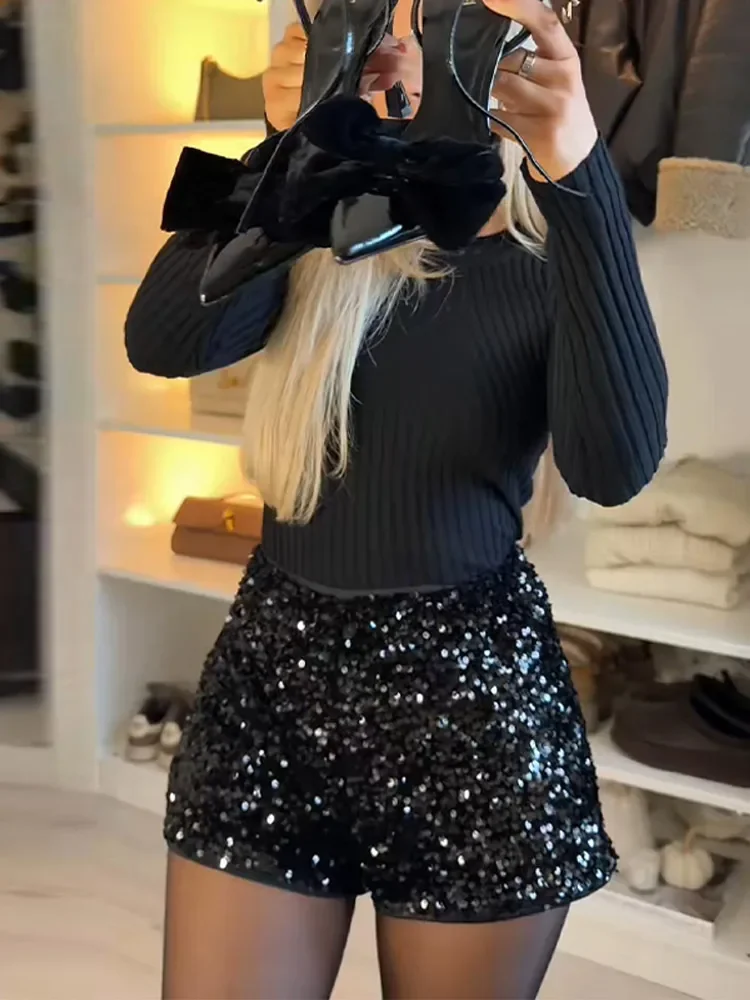 شورت نسائي قصير أنيق عالي الخصر موضة شورت ترتر للنساء 2026 عيد الميلاد المسائي نادي سيدة ملابس الحفلات شارع العليا #3