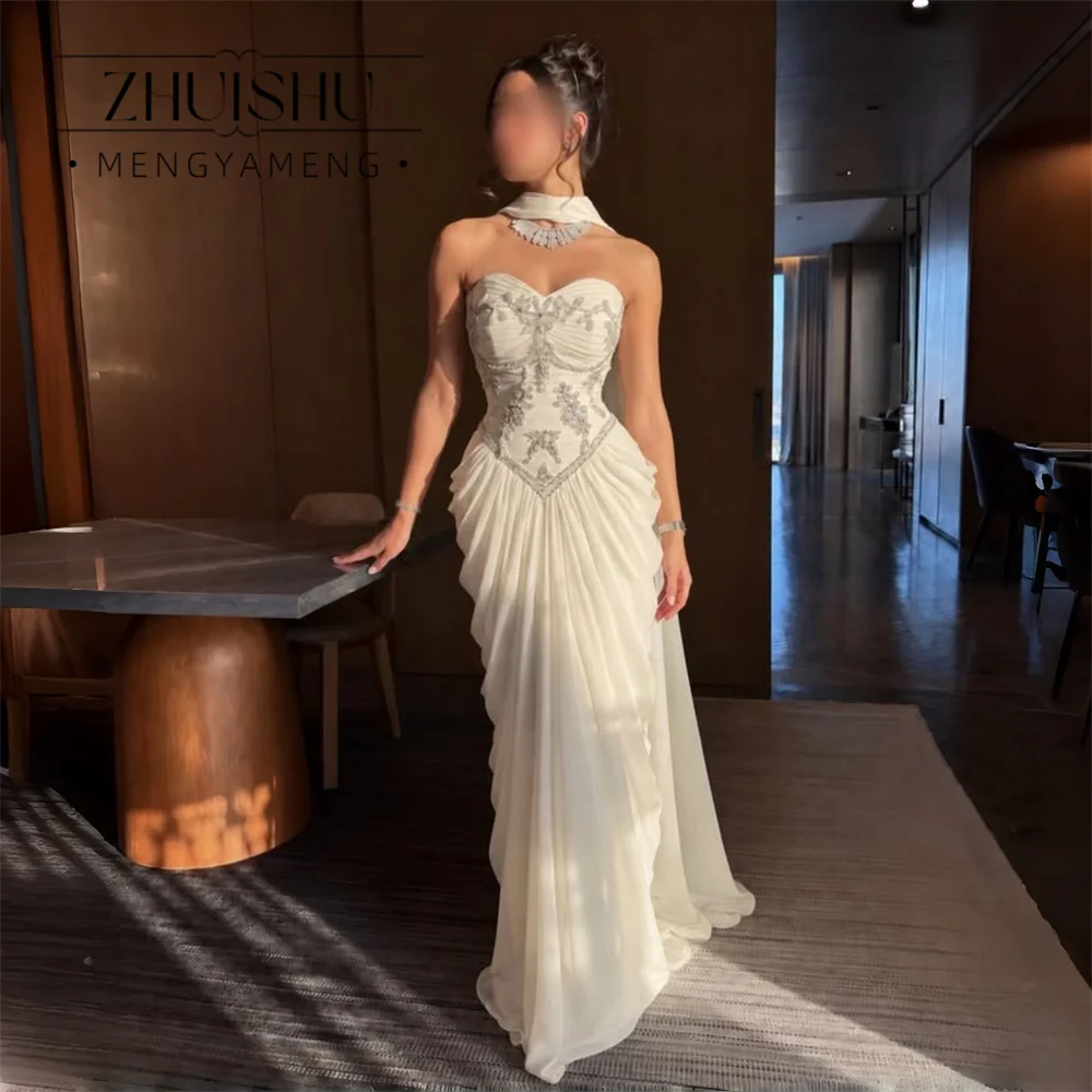 ZHUISHU Elegant Sweetheart Mermaid Evening Dress Pleat Rhinestones Sleeveless Beading Formal Party Gowns Customized فساتين سهرة