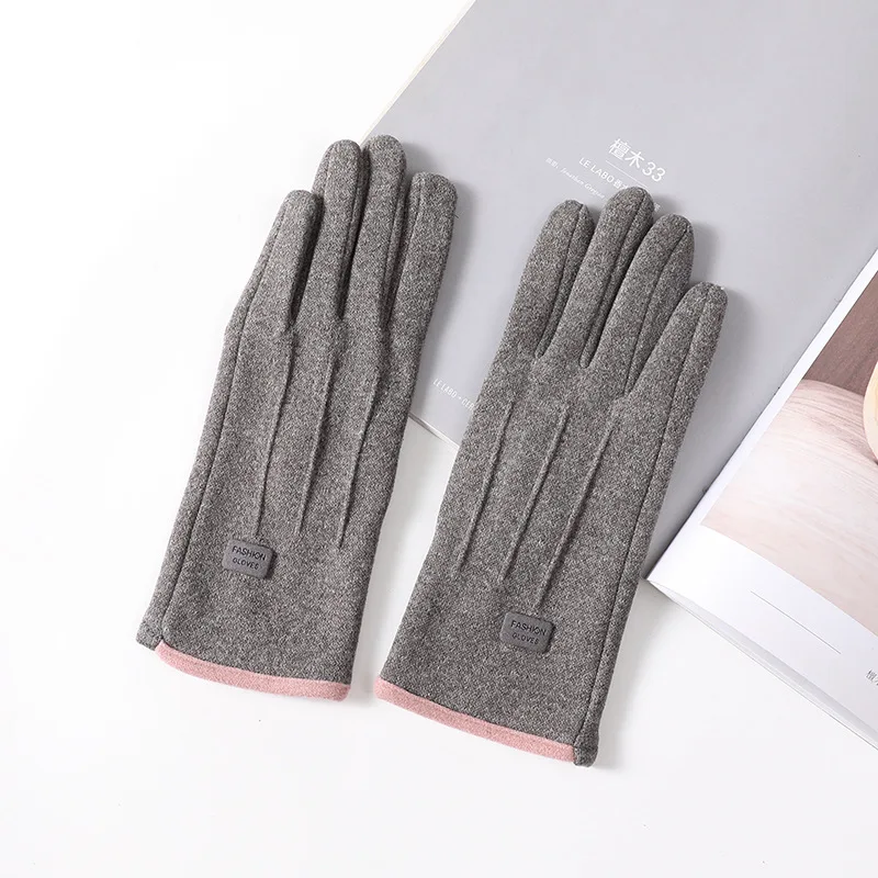 Gloves Winter Women Spring-Autumn Style Korean Version Thin Elastic Riding Student Windproof Warm Fleece Lined Cold-Resistant