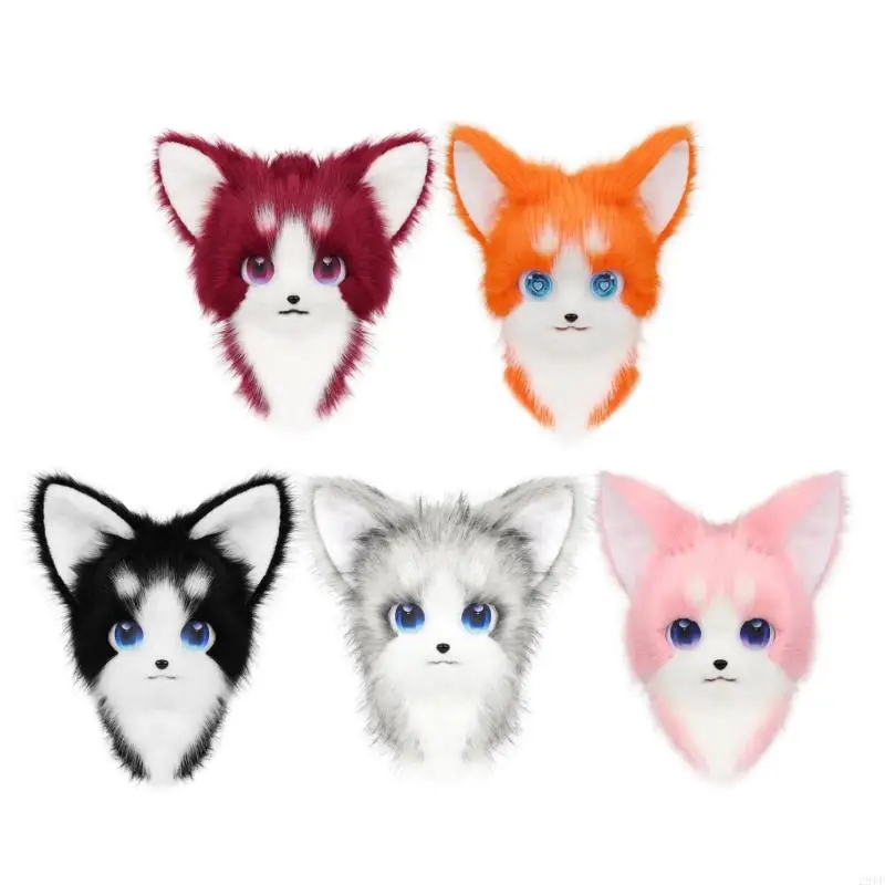 

2025 New Faux Furs Animal Head Mask Furry Fursuit Plush Cats Foxes Mask Headgear Halloween Party Cosplay Costume Accessories