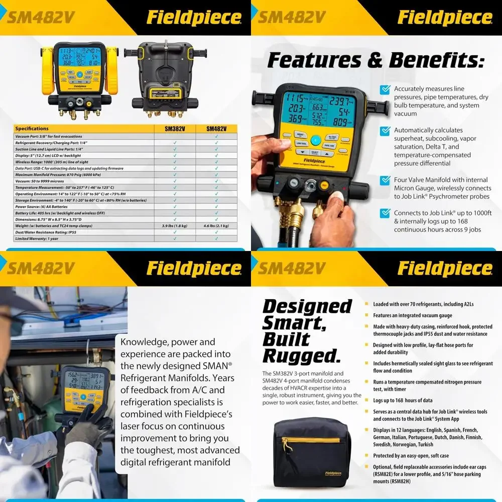 

4-Port Wireless Refrigerant Manifold with Vacuum Gauge for AC/HVAC Systems