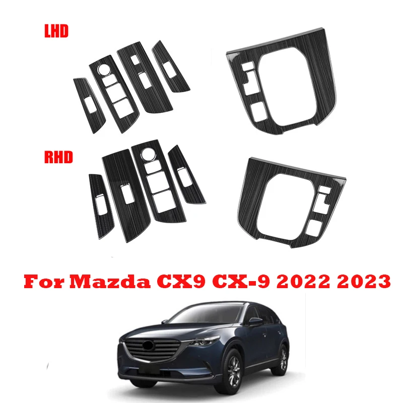 

RHD LHD для Mazda CX9 CX-9 2022 2023 внутренняя стальная черная фотопанель с кнопкой переключения передач аксессуары для панели переключения передач