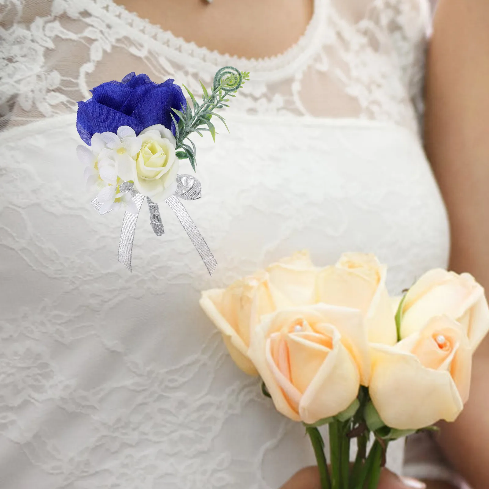 

Artificial Flower Wedding Boutonniere Royal Blue Corsage for Groom Bride Bridesmaid Wristband Decorative Practical