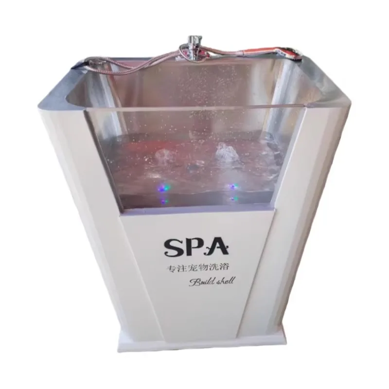 2026 USMILEPET Vertical 304 Stainless Steel Eco-Friendly Dog Pet Spa Bathtub Integrated Spa Bubble System Ozone Lights Wall-Moun