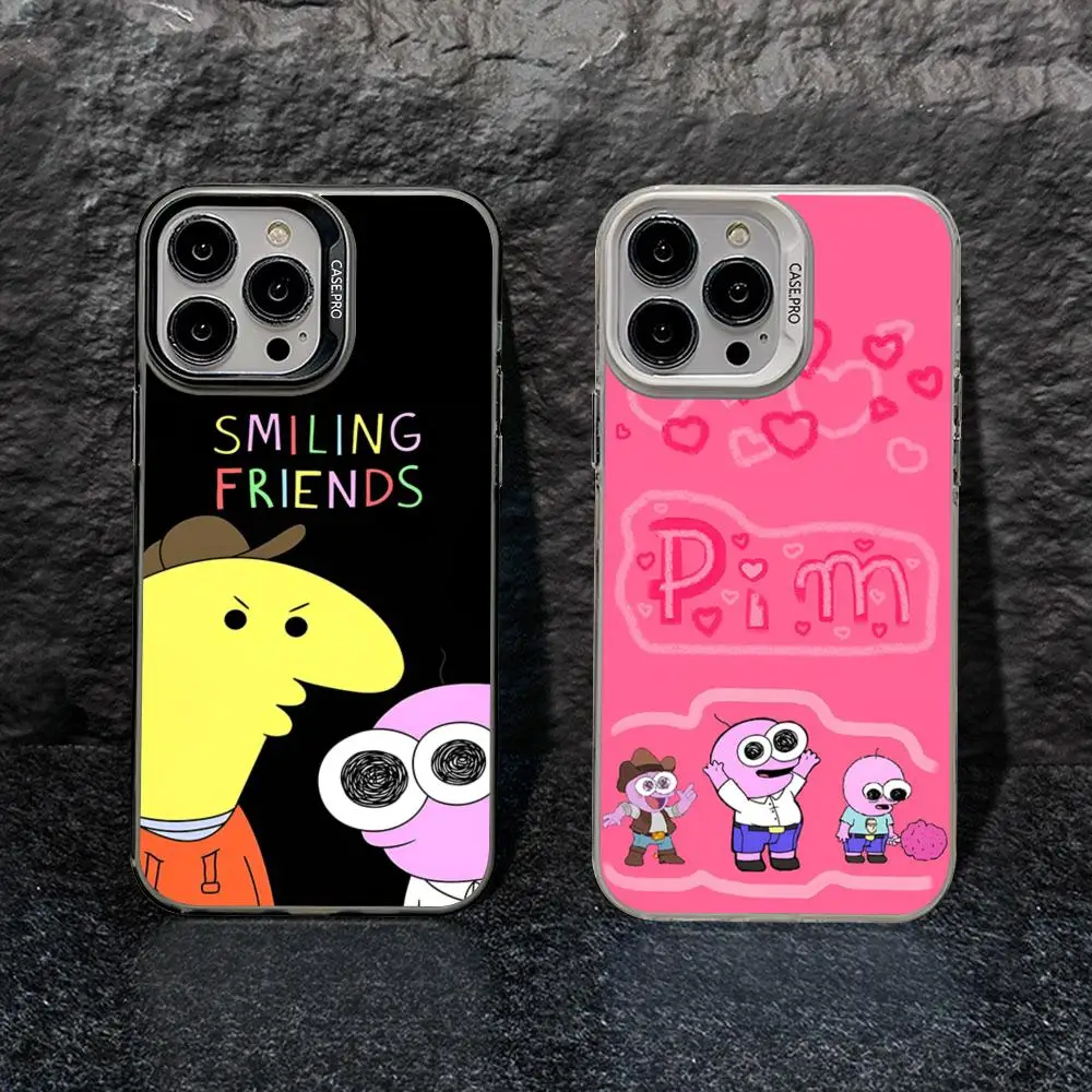 Cartoon S-Smiling Friends Phone Case for iphone 15 14 13 11 12 Pro Max Xr X Xs Plus black silver hard shell Cover