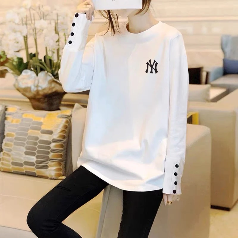 Simple Thick Long Sleeve Women's Base Shirt White T-Shirt Versatile Mid-Length Top Layering Fall Winter Trendy Brand
