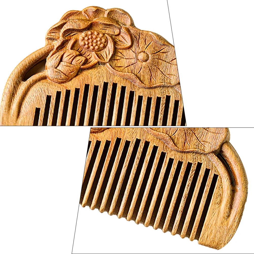 Scalp Massager Wooden Comb Hair Brush Sandal Vintage Carved Lotus Sandalwood Care Brown