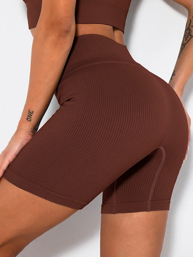 Naadloze Gebreide Sportshorts Casual Hoge Taille Push-Up Fietsbroek Fitness Strakke Heup Lifting Yoga Shorts Sportkleding