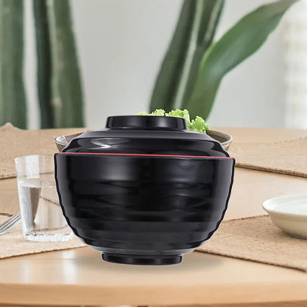 

Plastic Rice Bowl 900Ml Japanese Style Soup Bowl Heat Resistant Lidded Food Container For Daily Use Asian Kitchen Dining Set