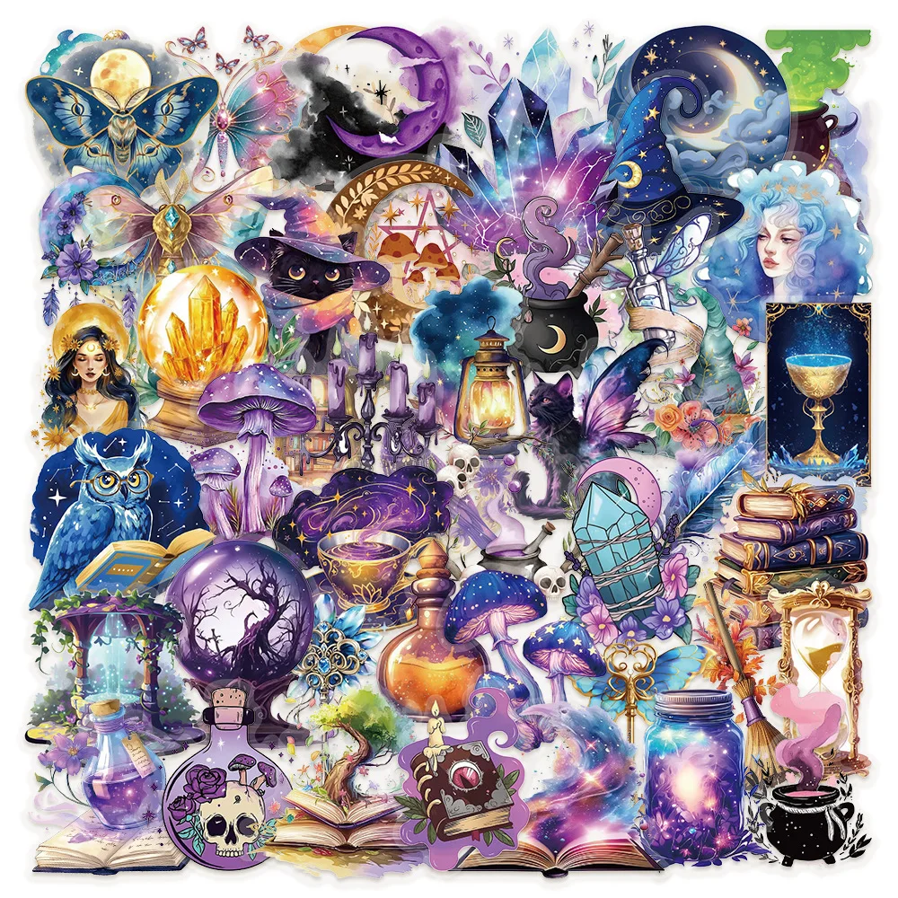 50 Stück Magic World transparente selbstklebende Graffiti-Aufkleber, geeignet für Handbücher, Gepäck, Helme, dekorative Aufkleber