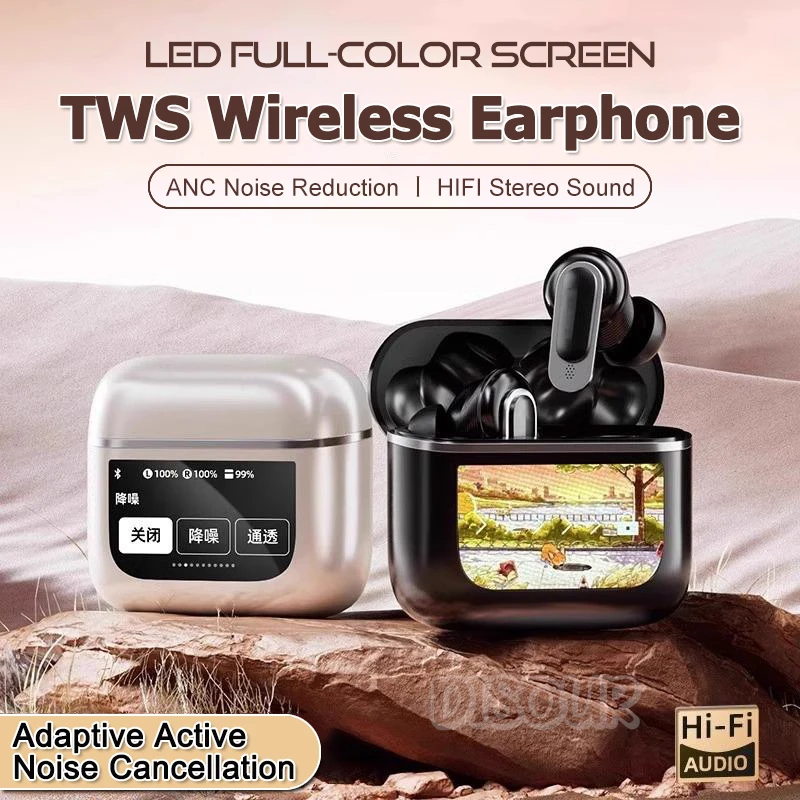 

Wireless Earphone Touch LED Screen TWS Earbuds Touch ANC Active Noise Cancelling Bluetooth Headphones HiFi Stereo Music Earphone