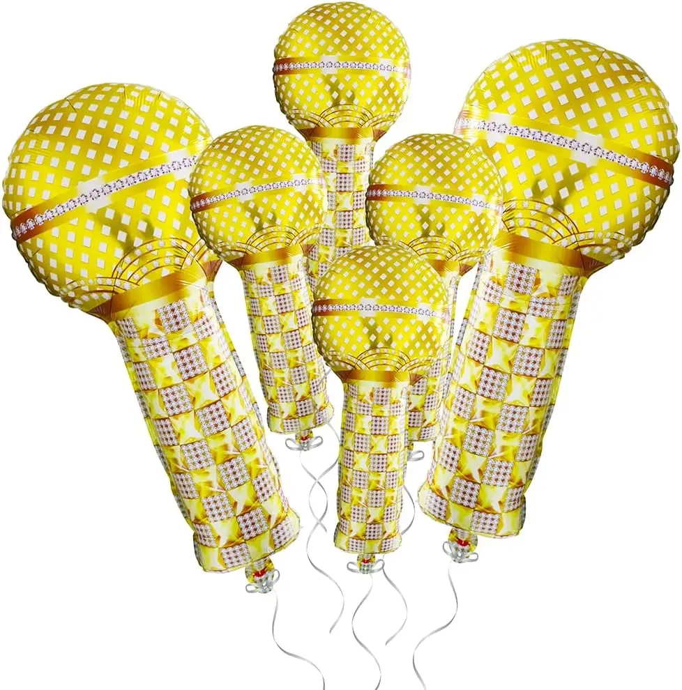 

6 Pack Gold Microphone Foil Balloons Prop for 80S Party Hip Hop Theme Baby Shower Birthday Wedding Decorations Supplies
