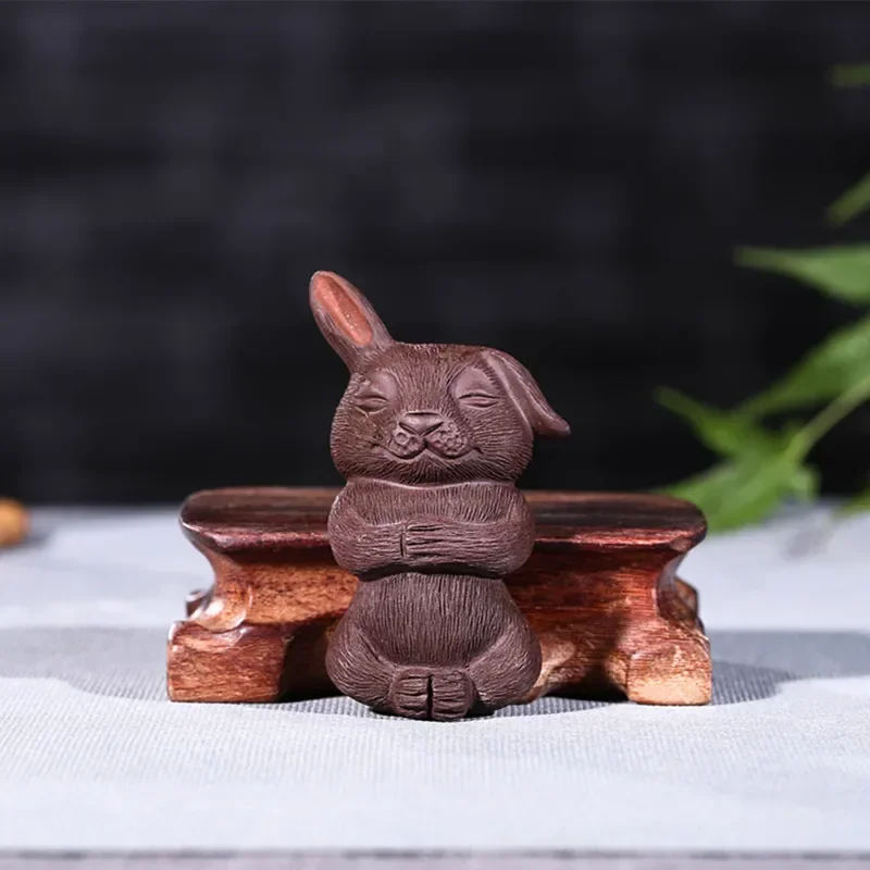 Chinese Purple Clay Tea Pet Handmade Rabbit Model Statue Ornaments Sculpture Tea Figurine Desktop Crafts Tea Set Decoration Gift