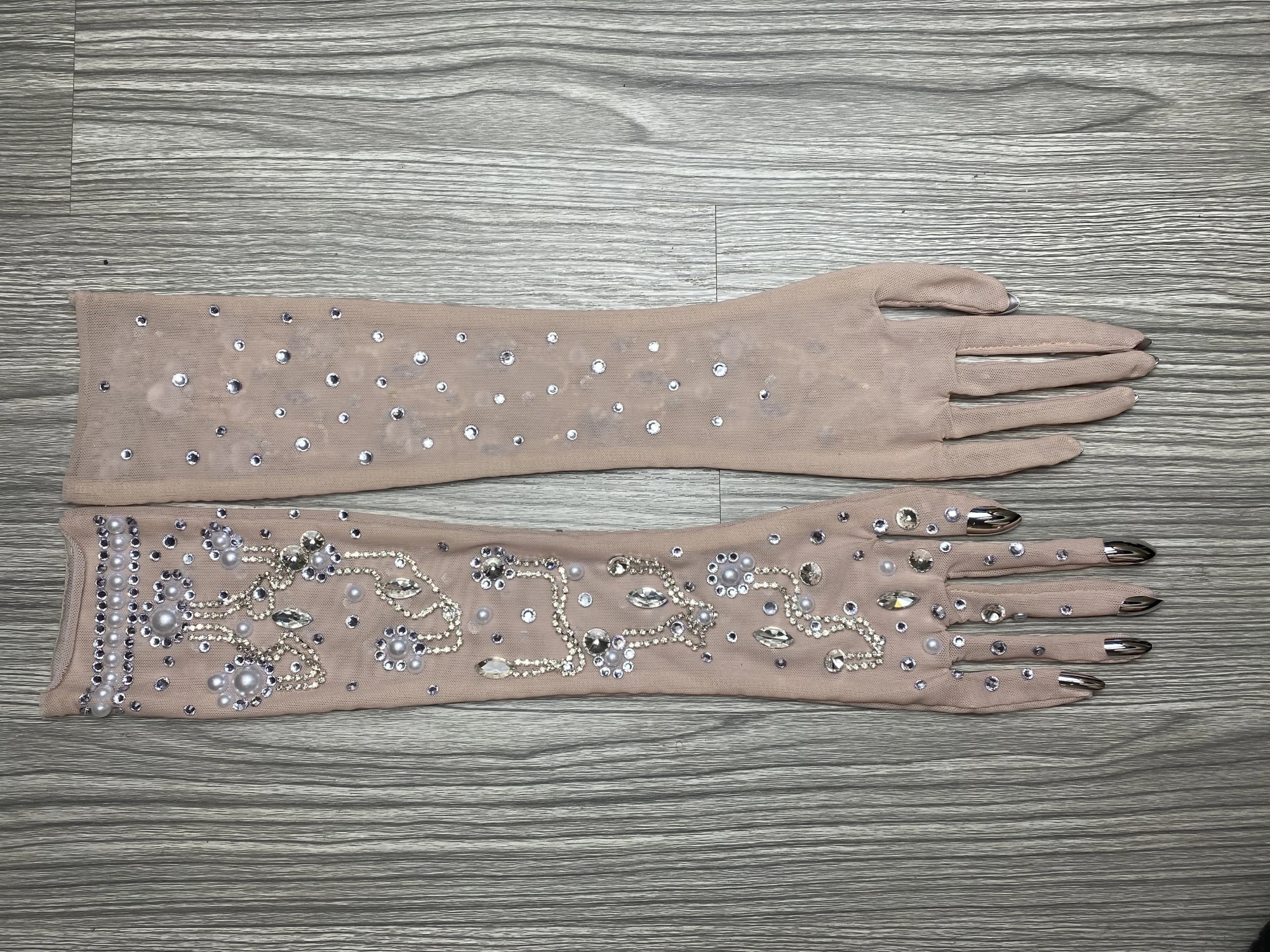 Luxurious Stretch Rhinestone Gloves WomenSparkling Crvsta Mesh Long Perspective GlovesDancer Singer Stage Wear Accessories D033