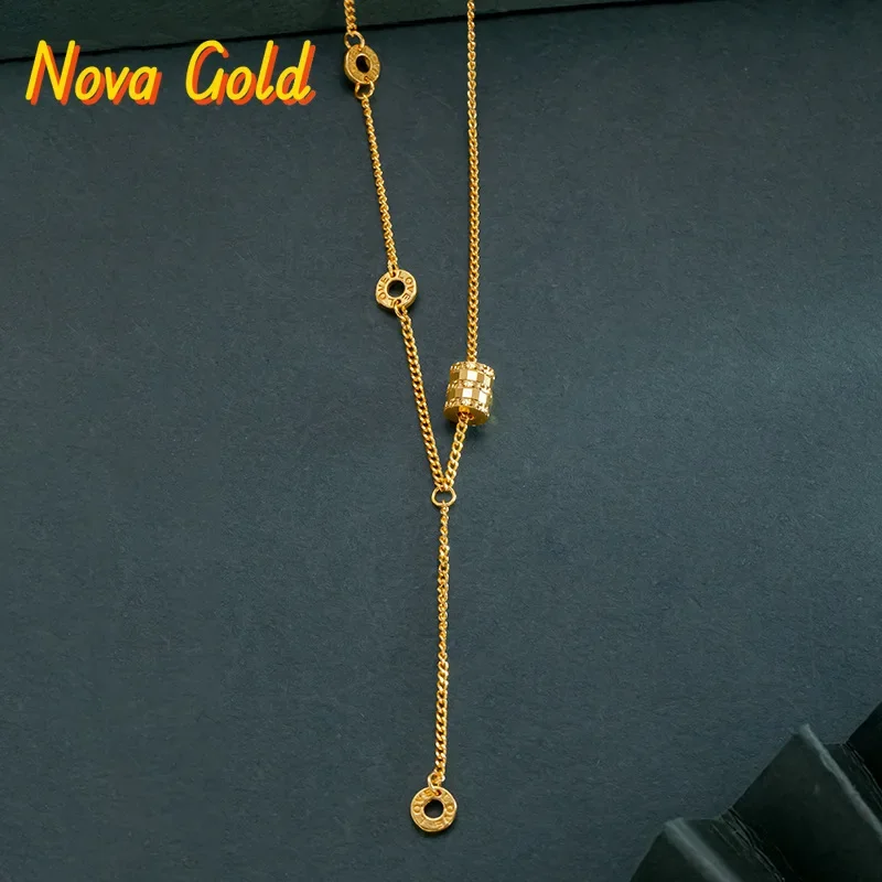 NovaGlod 9999 gold slim waist love chain 24K real gold long clavicle chain circle tail chain Taoxin birthday gift for girlfriend