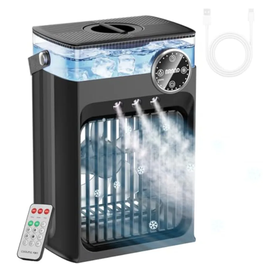 

Portable Air Conditioners, 4 in 1 Evaporative Air Cooler with 1200ML Tank, Queit Cooling Fan with Remote Control, 2-8H Timer, 3