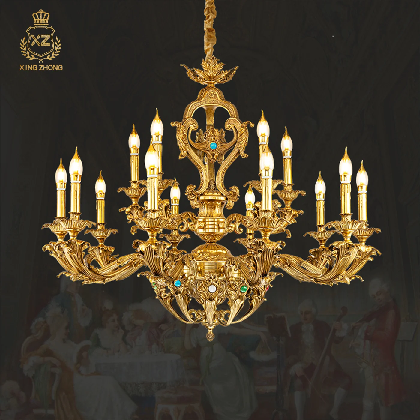European Baroque Design Living Room Bedroom Apartment Brass Chandelier Retro Villa Church Decor French Pendant Lamp