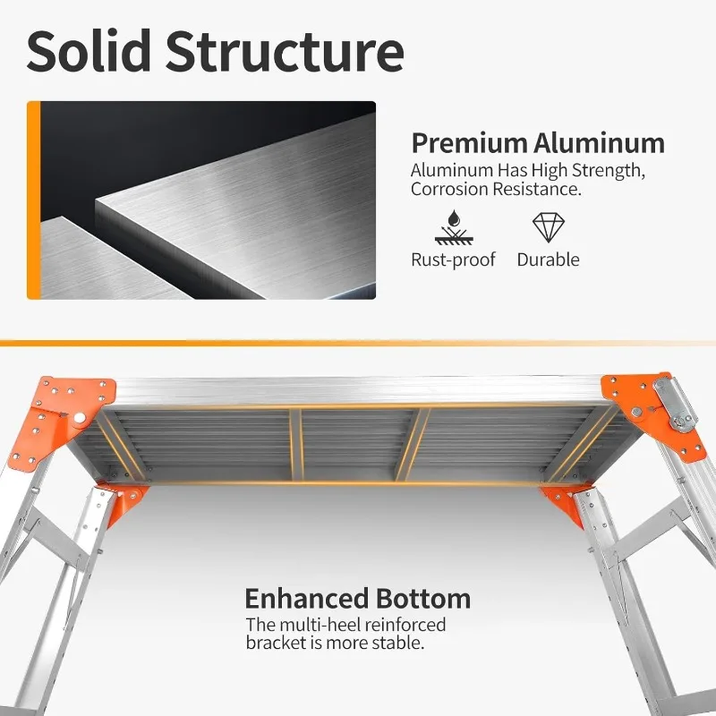 Multifunctional & Adjustable Work Platform with 330 Lbs Capacity, 24 To 35 Inches Step Ladder, Aluminum Folding Scaffolding