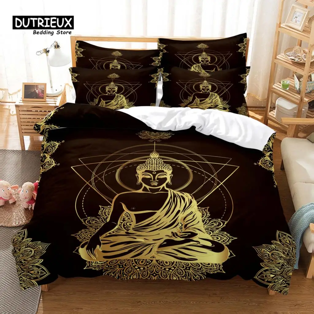 Buddhism Bedding Set, 3Pcs Duvet Cover Set, Soft Comfortable Breathable Duvet Cover, For Bedroom Guest Room Decor