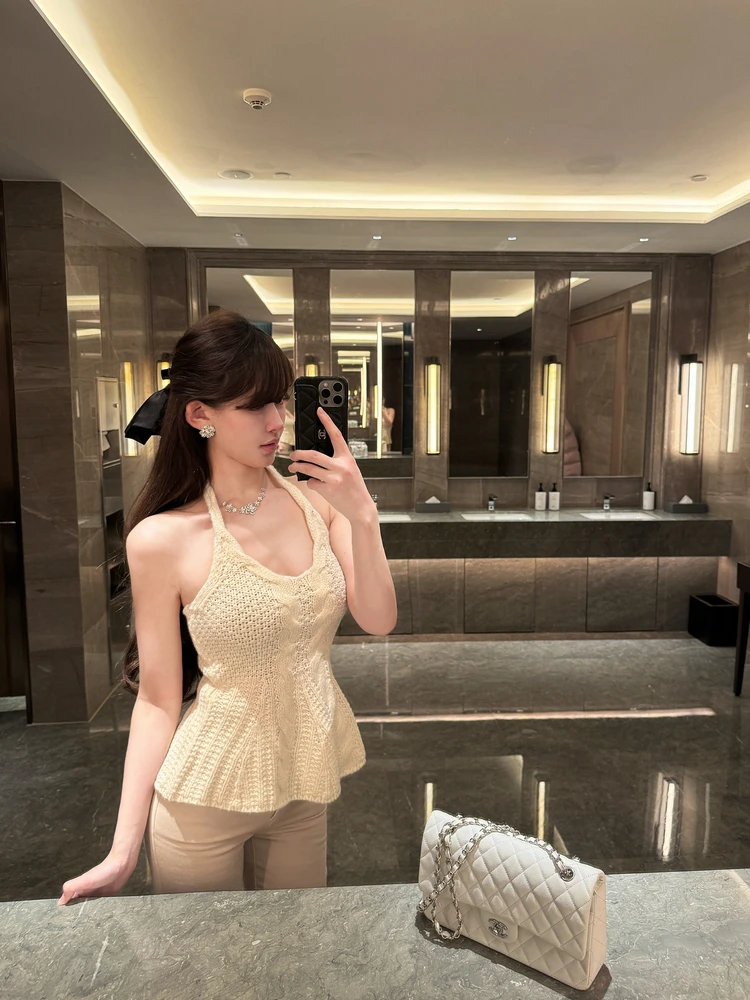 

Вязаный топ M900 Spicy Girl с вырезом на шее, женский модный облегающий топ-майка, верхняя одежда, весна 2026