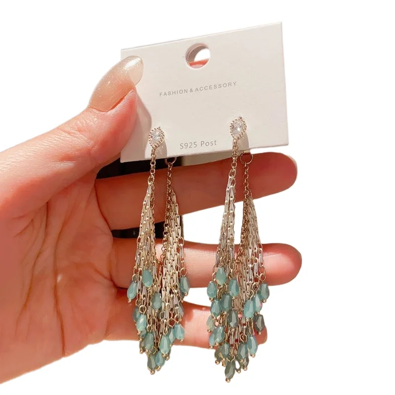 

Серьги с хрустальной бахромой в стиле ретро в этническом стиле, высококачественные преувеличенные длинные серьги