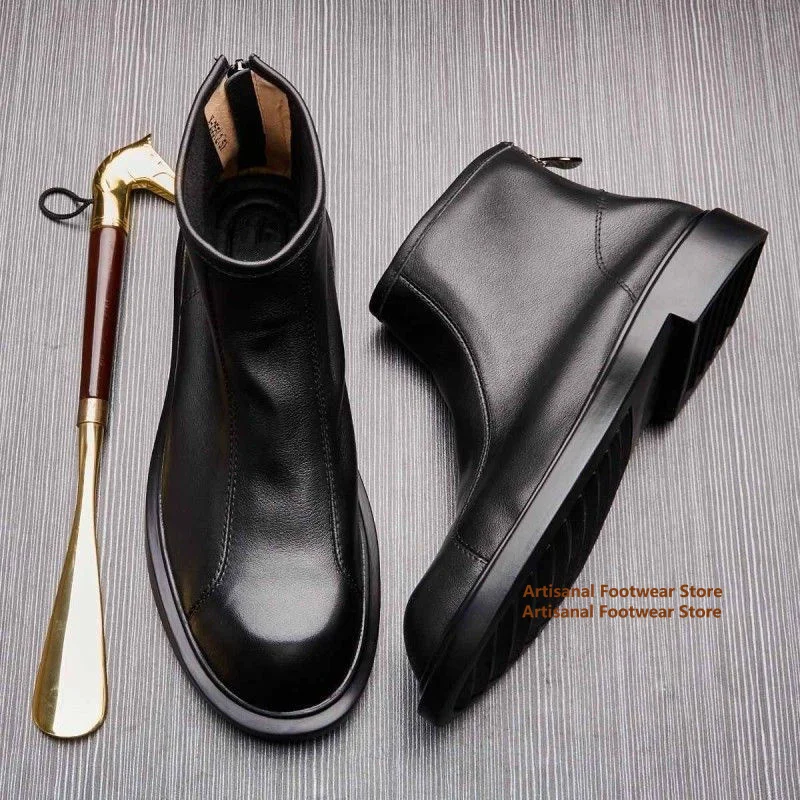 جلد البقر الجانب سستة تشيلسي أحذية الرجال النمط البريطاني عالية أعلى الأحذية الجلدية العصرية شعبية رجال الأعمال مكتب الرجال الأحذية #1