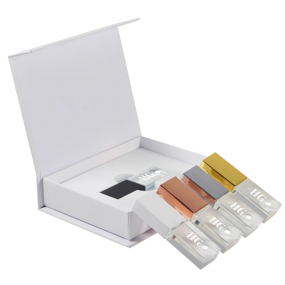 Wedding Photography Gift Box USB 3.0 Flash Drive Free Custom Logo Crystal Pen Drive Color Printing Memory Stick 64GB High Speed