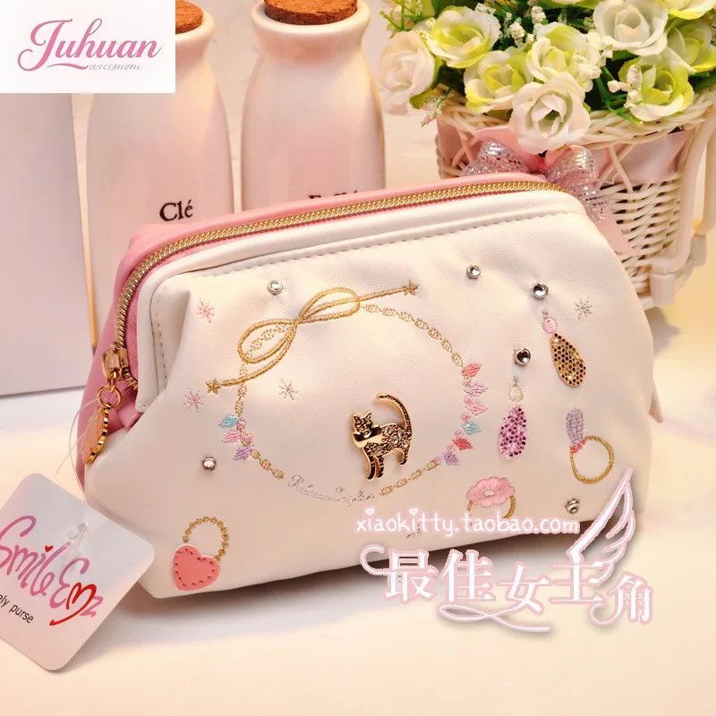 

Fashion Daily Cosmetic Bag Small Portable Simple Cartoon Cat Rhinestone Diamond Embroidered Women's Bag Cute Sweet Storage Bag