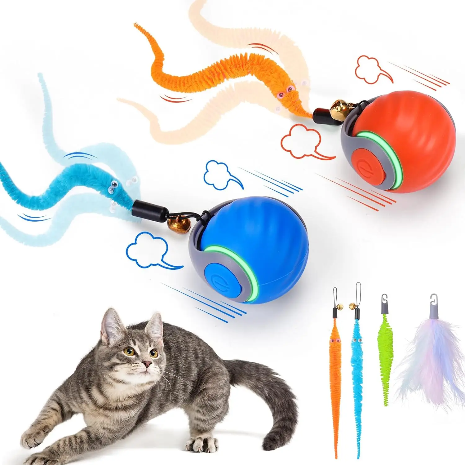 

2Pack Interactive Cat Toy Ball - Automatic Interactive Cat Toys for Indoor Cats with 3 Tails, 2
