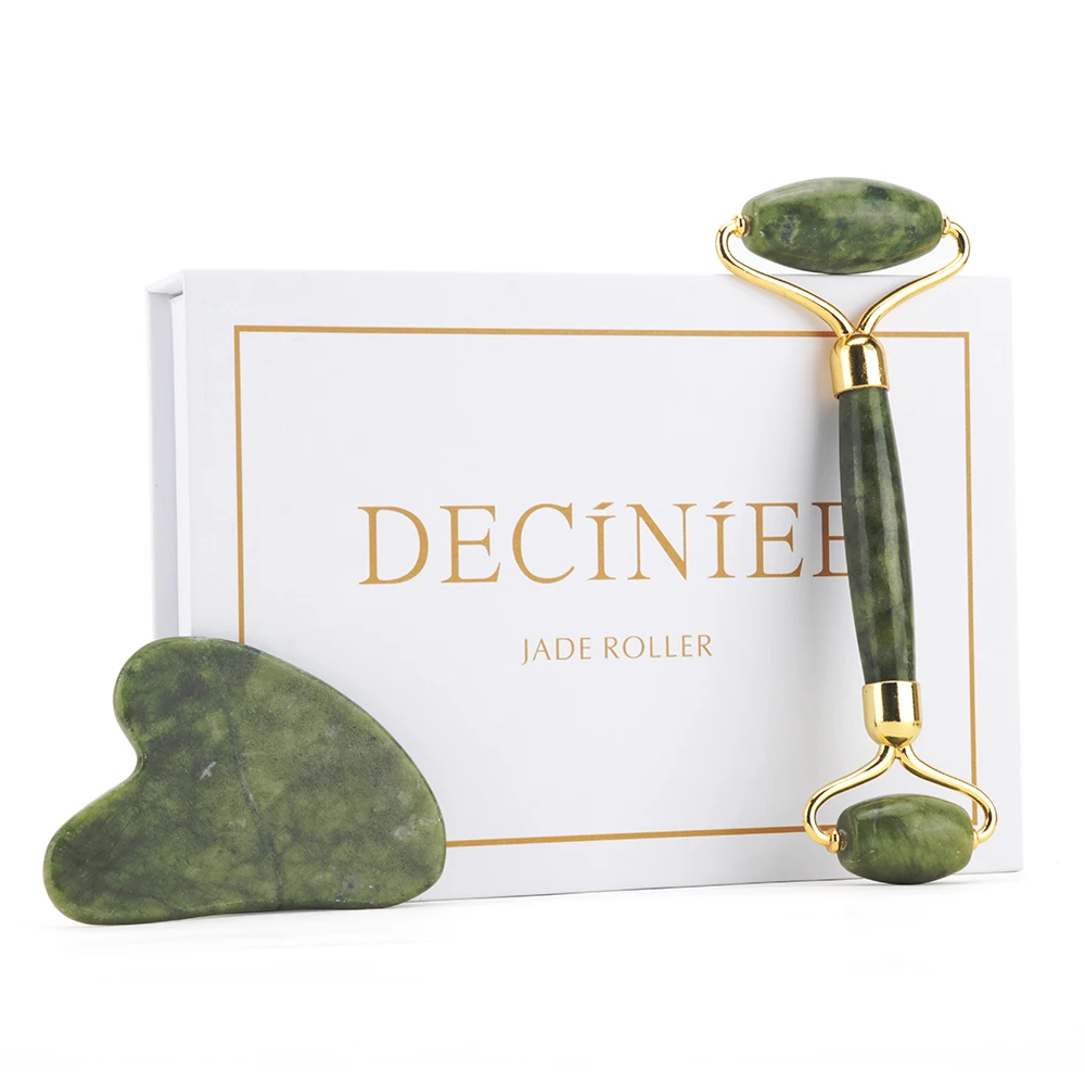 Natürliche Jade Gesichts Roller Gua Sha Set Schaben Bord Grüne Jade Stein Auge Massage Facelift Körper Schlank Dünne Lift Hautpflege Werkzeuge