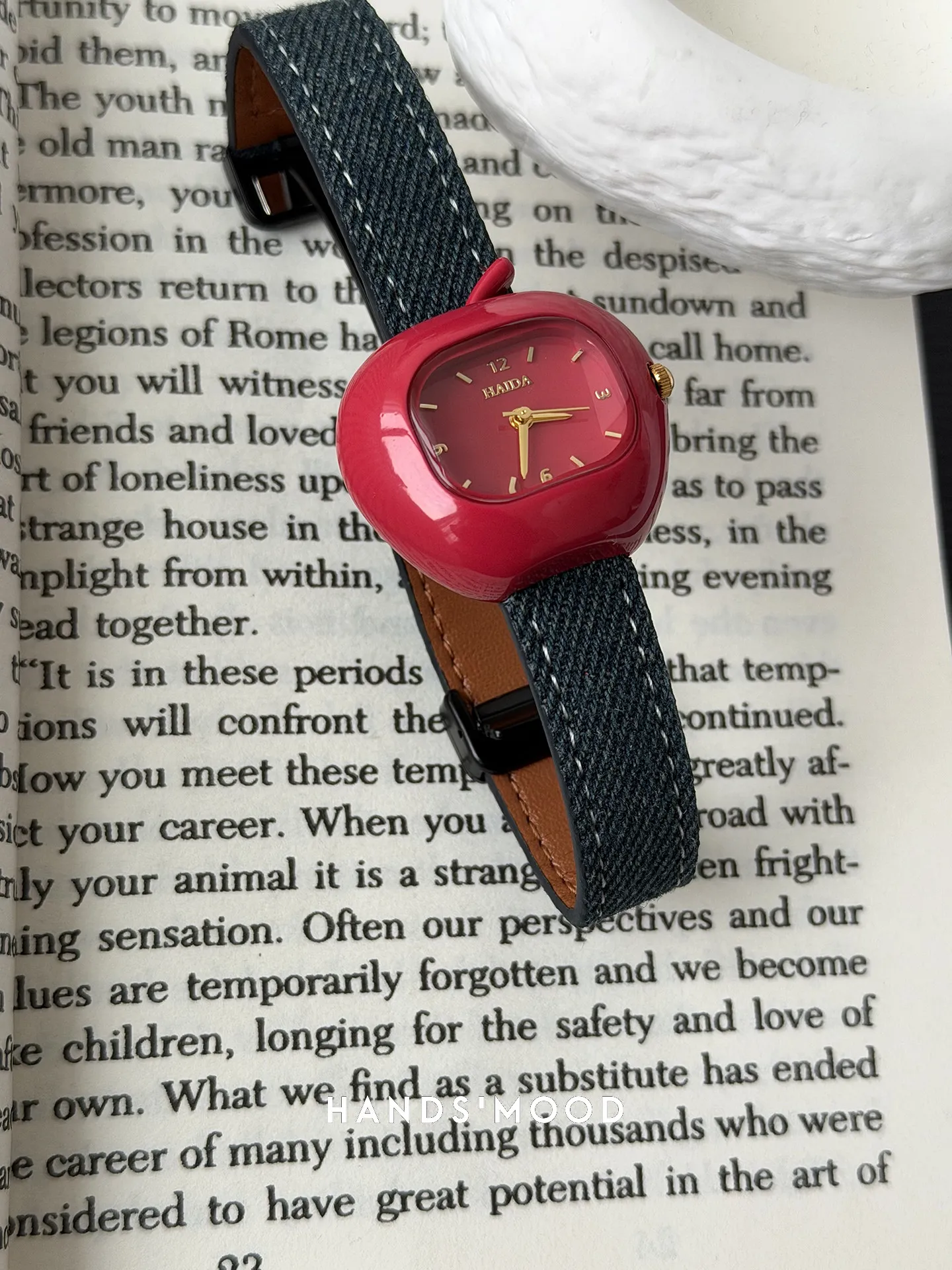 Red Watch with Denim Blue Design Stylish Compact Luxe-Inspired with Magnetic Clasp A Fashionable and Unique Timepiece for Women