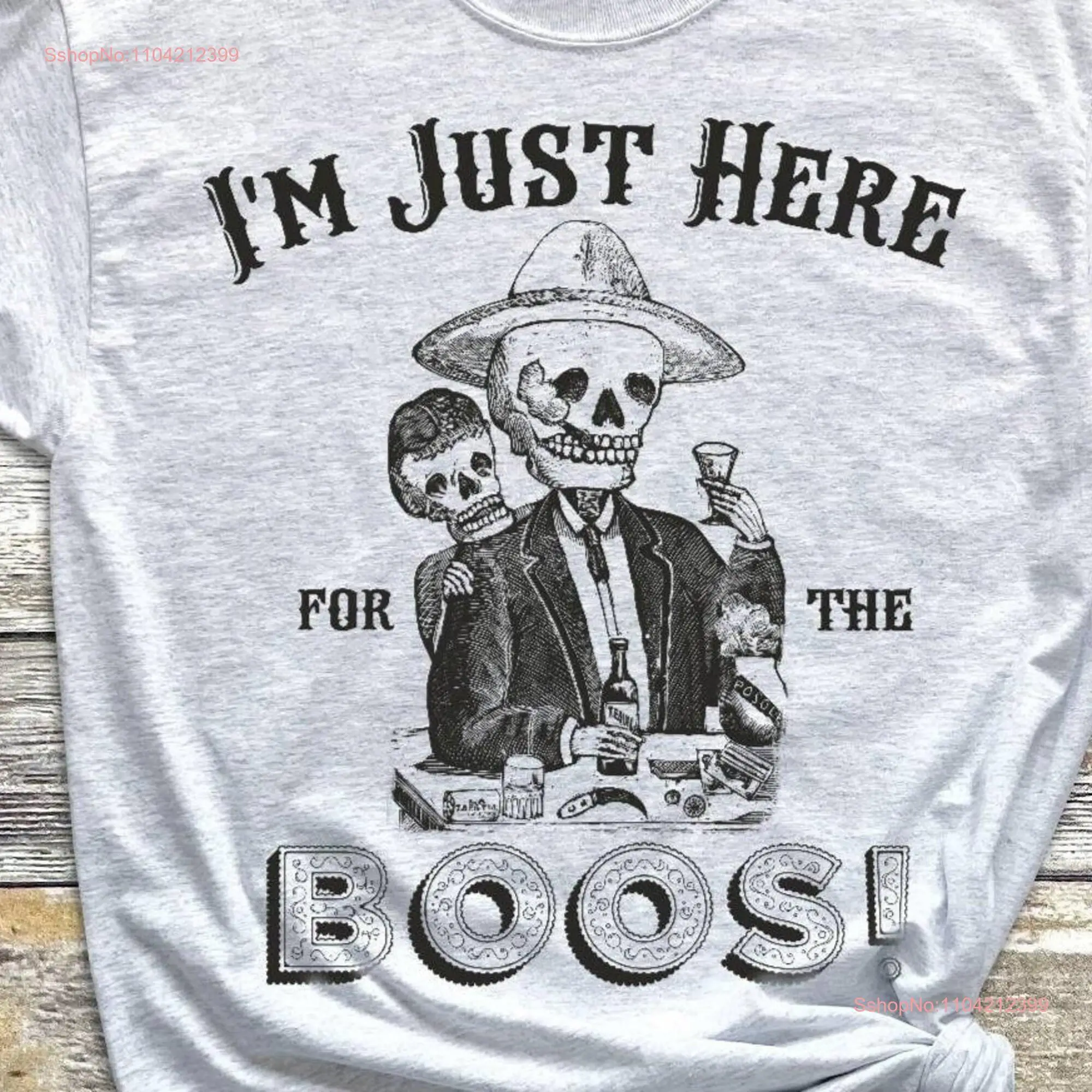 Halloween T Shirt Here for the Boos Party Women Funny Spooky Skeleton Boho long or short sleeves