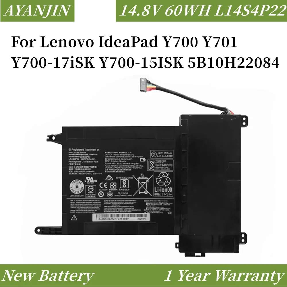 

L14S4P22 L14M4P23 14.8V 60WH/4050mAh Laptop Battery For Lenovo IdeaPad Y700 Y701 Y700-17iSK Y700-15ISK Series 5B10H22084