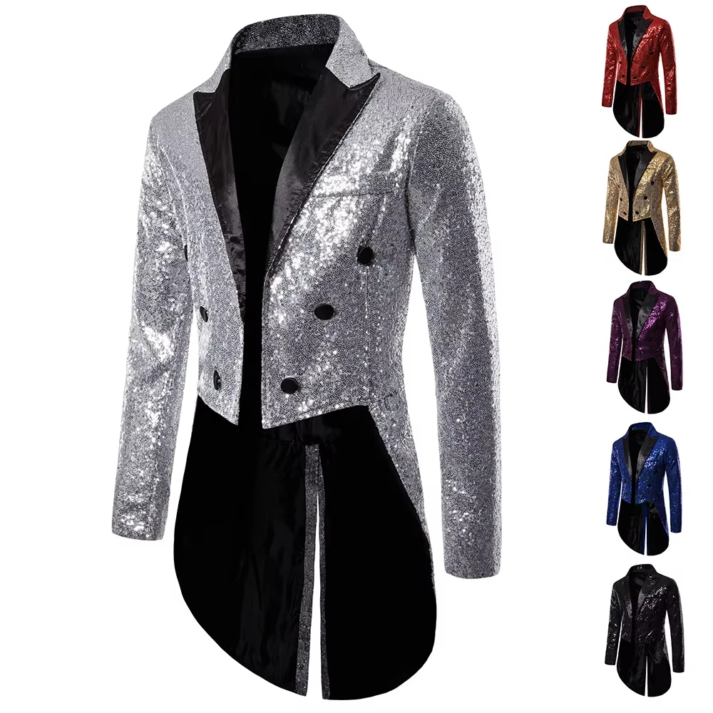 T632 Round Sequin Button Tuxedo Stage Show Wedding Host Dance Festival Celebration Dinner Casual Men's Wear Men's